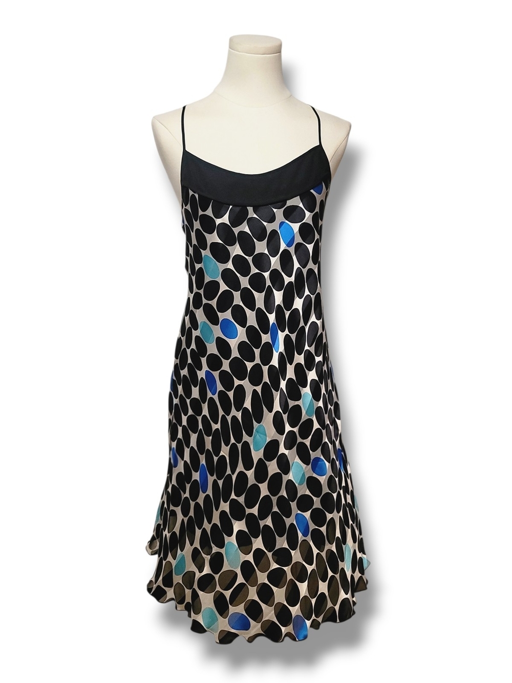 ARDEN B. - Medium 100% Silk Polka Dot Slip Dress in Black & Blue